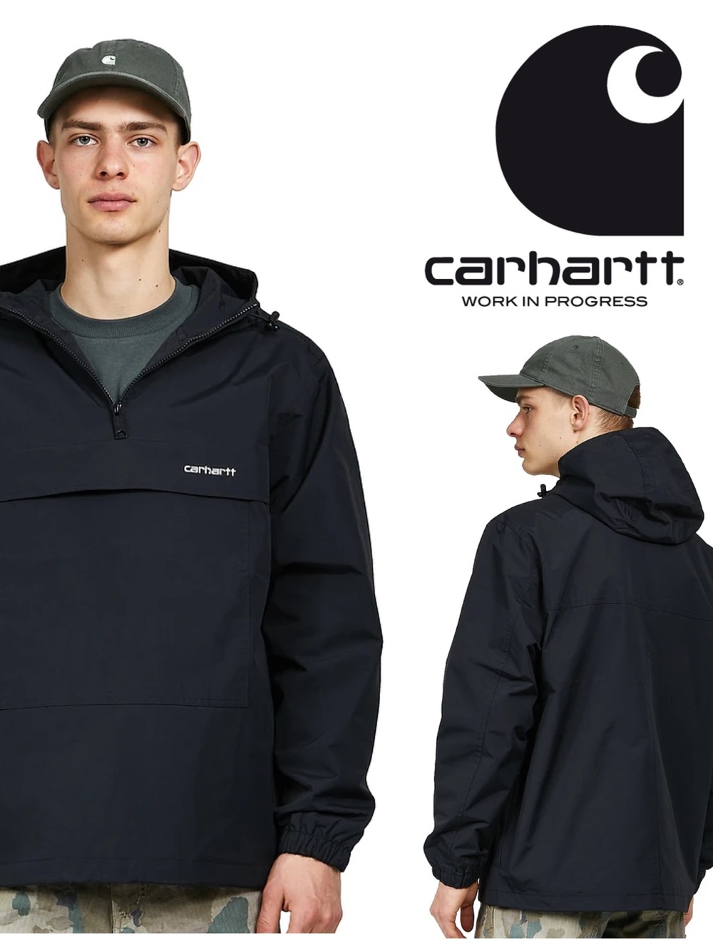 Carhartt Black Hooded Pullover Windbreaker